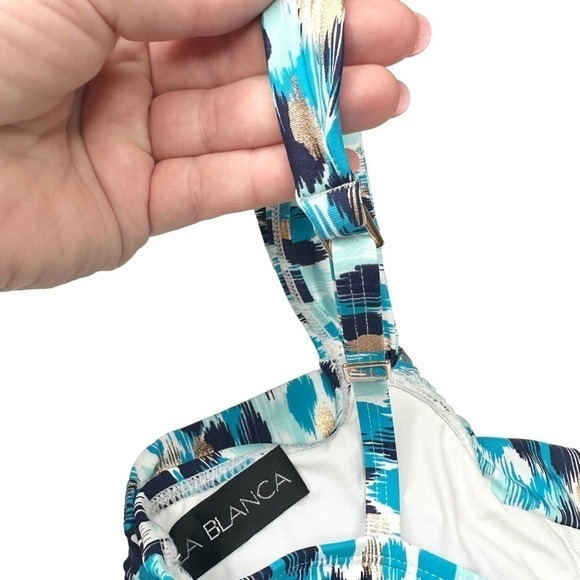NWT La Blanca Size 4 Seaglass Shores One Shoulder Bikini Top Aquamarine - Picture 4 of 7